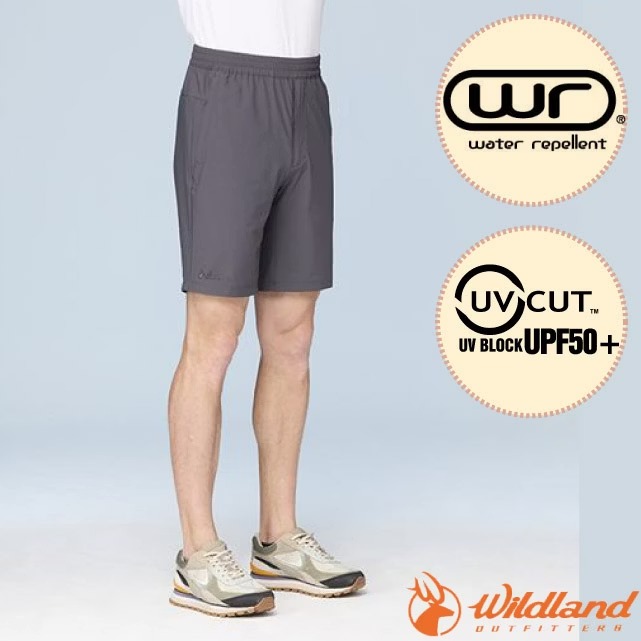 【荒野 WildLand】男 戶外休閒彈性短褲.休閒運動褲/防潑水.抗UV-CUT50+/0B31392-196 霧灰色✿30E010